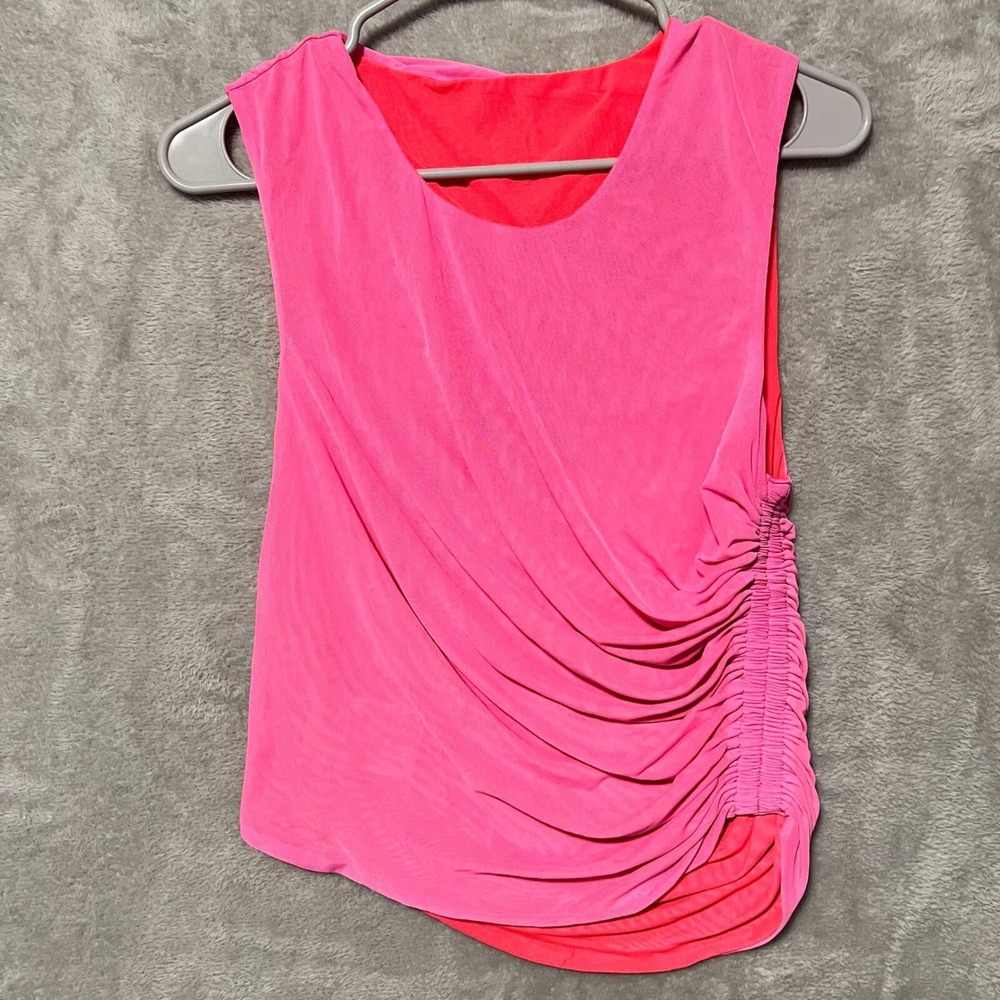 Ruched Sleeveless Top Hot Pink Party Clubwear Tank Top Fitted Slinky extra small